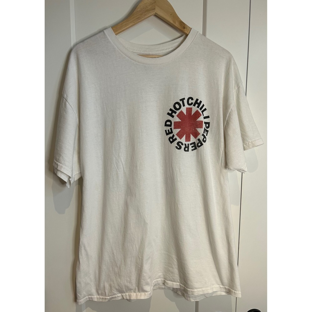 Red Hot Chili Peppers White Graphic T-Shirt XL Asterisk Logo Front Back Print